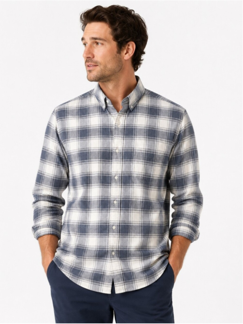 Faherty Men’s Supima Cotton Stretch Plaid Button-Down Shirt – Medium